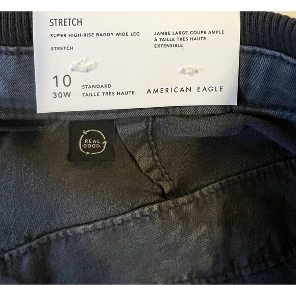 AMERICAN EAGLE Super High Rise Baggy Wide Leg Stretch Gray Cargo Pants 10 R NEW - Picture 4 of 7